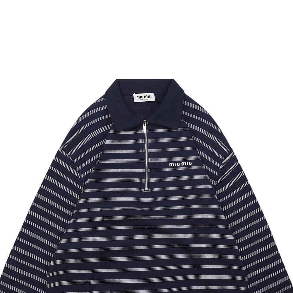 MM Striped Quarter-Zip Polo Sweatshirt