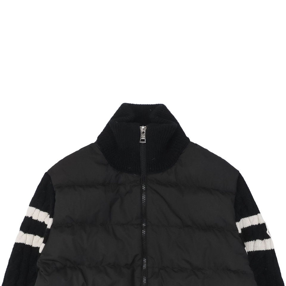 Moncler Double-Stripe Sleeve Panel Down Jacket Black