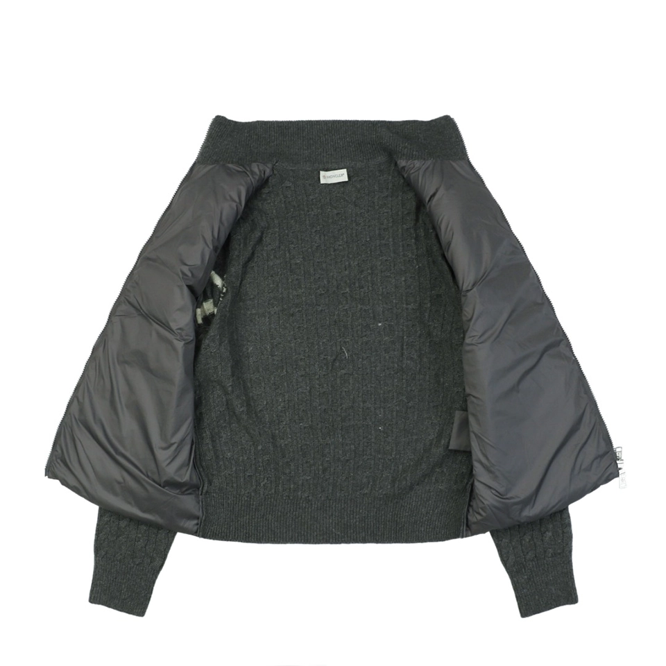 Moncler Double-Stripe Sleeve Panel Down Jacket Grey Inside