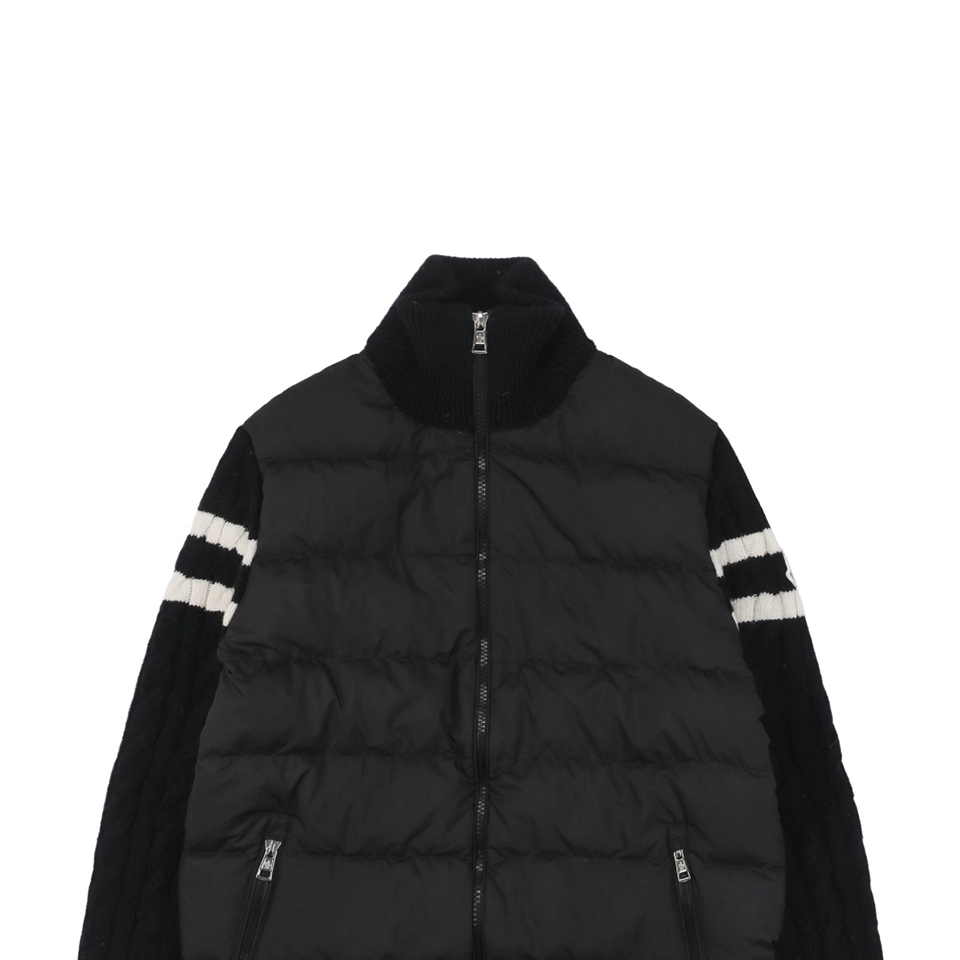 Moncler Double-Stripe Sleeve Panel Down Jacket Black