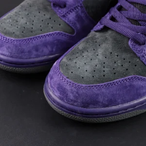 Nike Supreme x Dunk Low SB “Ink” close-up of toe box with fine perforations and dual-tone suede texture.