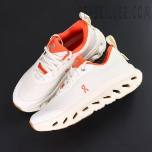 ON Loewe x Cloudtilt 2 ‘White Orange’ close-up of toe box showing white overlay and orange accent underlay.