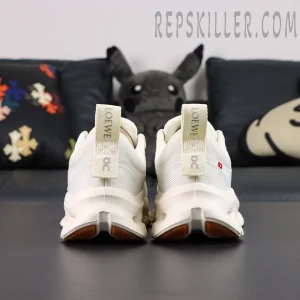 ON Loewe x Cloudtilt 2 ‘All White’ back angle view showing sculpted heel and perforated midsole details.