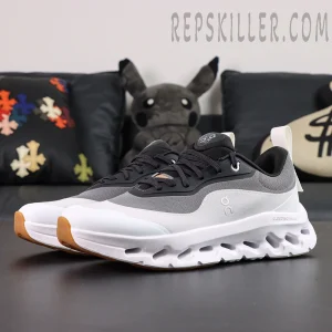 ON Loewe x Cloudtilt 2 ‘Black White’ lateral view highlighting breathable mesh upper and sculpted CloudTec Phase sole.