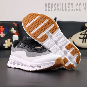 ON Loewe x Cloudtilt 2 ‘Black White’ outsole view with gum rubber traction and white CloudTec cushioning system.