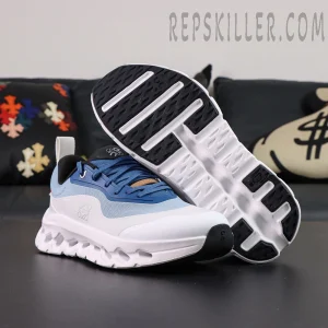 ON Loewe x Cloudtilt 2 ‘Blue White’ outsole view featuring white CloudTec cushioning and black rubber traction.