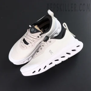 ON Loewe x Cloudtilt 2 ‘Sand White’ pair top view showing breathable mesh upper and tonal laces.