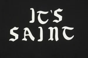 Saint Michael Gothic Flocked Lettering Crewneck Sweatshirt Front side Print