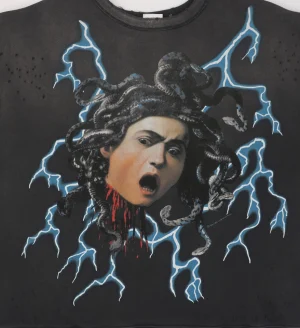 Saint Michael Medusa Lightning Graphic Crewneck Sweatshirt Front side Print