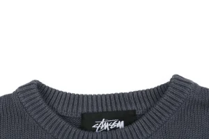 Stussy Surfer Graphic Knit Sweater Grey Neckline