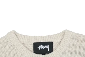Stussy Surfer Graphic Knit Sweater Beige neckline