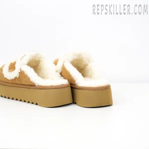 Violet Shearling Platform Slipper Chestnut Heels