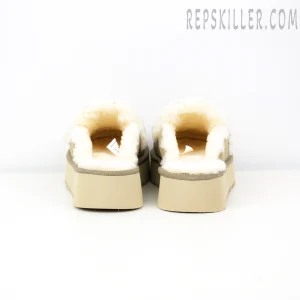 Violet Shearling Platform Slipper Sand Grey Heels