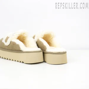 Violet Shearling Platform Slipper Sand Grey Heels