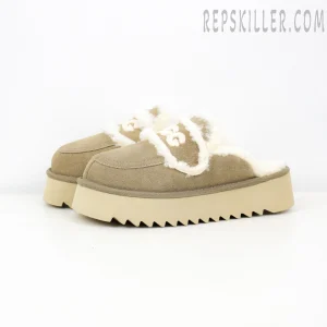 Violet Shearling Platform Slipper Sand Grey