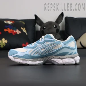 Side profile of ASICS GEL-NYC “Arctic Sky” showing layered design and GEL midsole unit.