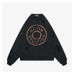 Acne Studios Distressed Circle Logo Crewneck Sweatshirt Black Front View