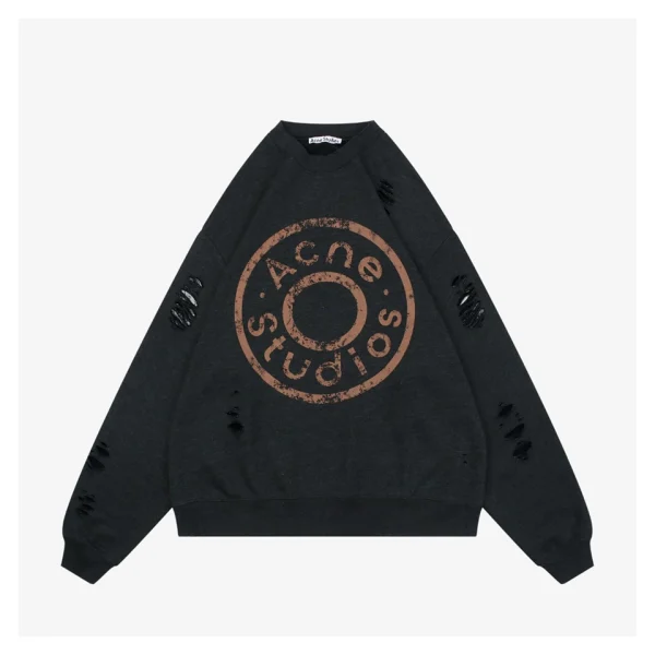 Acne Studios Distressed Circle Logo Crewneck Sweatshirt Black Front View