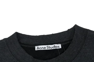 Acne Studios Distressed Circle Logo Crewneck Sweatshirt Black Collar