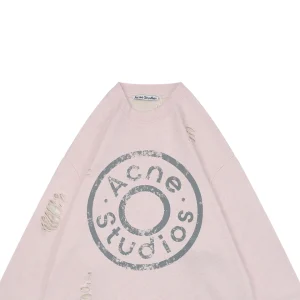 Acne Studios Distressed Circle Logo Crewneck Sweatshirt Pink