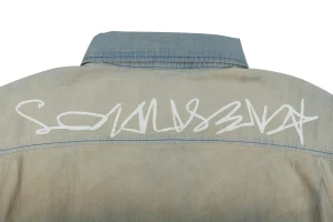 Acne Studios Paint-Splattered Distressed Denim Shirt Back Print