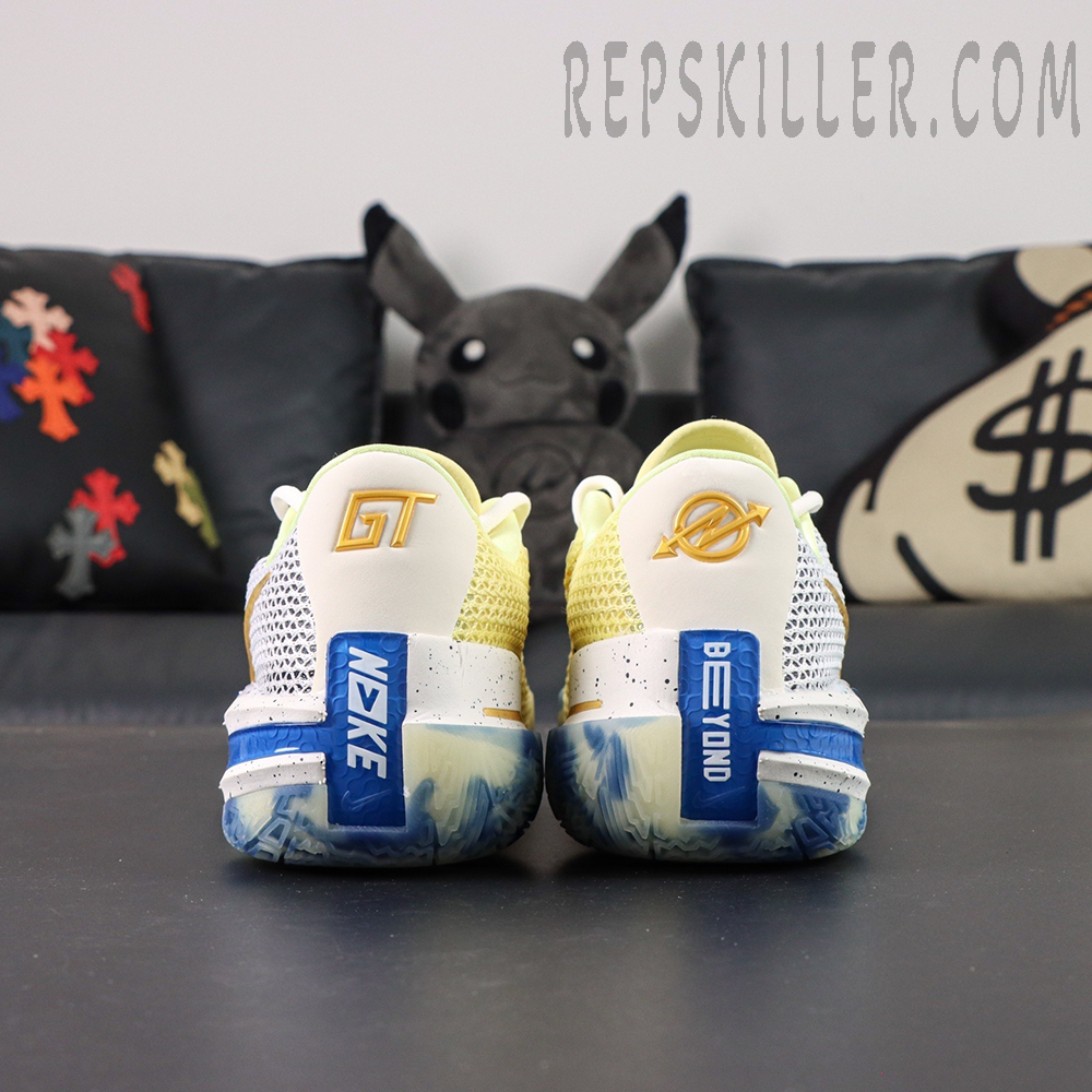 Back view of Nike Air Zoom GT Cut “Domantas Sabonis Indiana Pacers Playoffs PE” showing GT and Beyond heel logos.