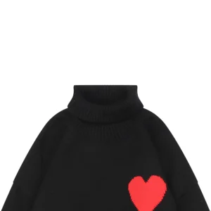 Ami Heart Intarsia Turtleneck Sweater Black
