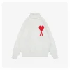Ami Heart Intarsia Turtleneck Sweater (White/Black)
