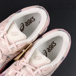 Inner view of ASICS GEL-NYC “Cream Pink” highlighting padded collar and printed ASICS branding on insoles.