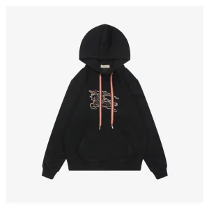 BBry Check Embossed Equestrian Knight Logo Flocked Hoodie Black Front view