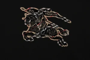 BBry Check Embossed Equestrian Knight Logo Flocked Hoodie Black Front Print