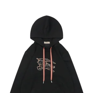 BBry Check Embossed Equestrian Knight Logo Flocked Hoodie Black
