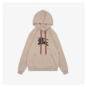 BBry Check Embossed Equestrian Knight Logo Flocked Hoodie Brown Front view