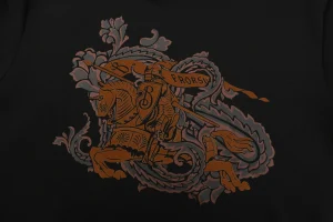 BBry Embossed Equestrian Knight Logo Hoodie Black Front Print