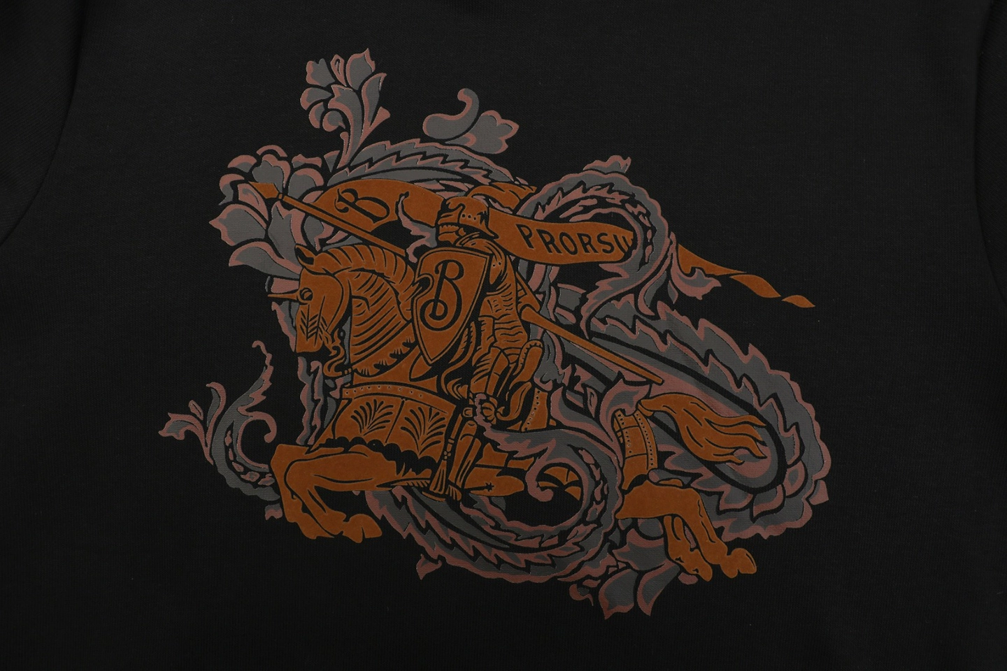 BBry Embossed Equestrian Knight Logo Hoodie Black Front Print