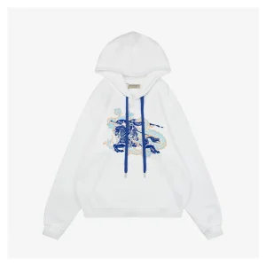 BBry Embossed Equestrian Knight Logo Hoodie White Front view