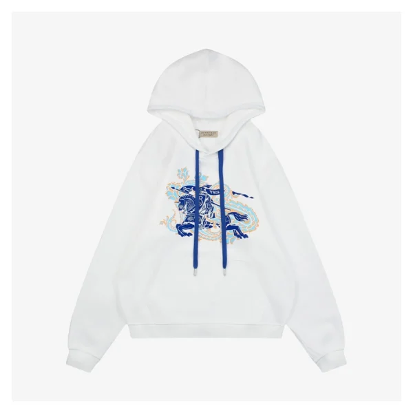 BBry Embossed Equestrian Knight Logo Hoodie White Front view