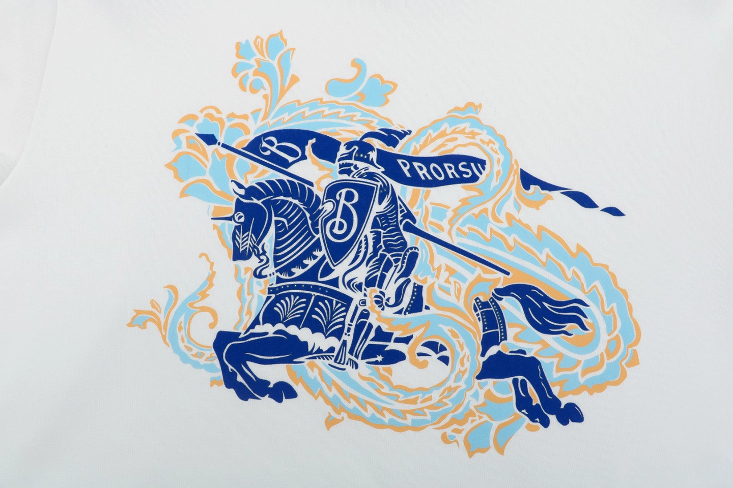 BBry Embossed Equestrian Knight Logo Hoodie White Front Print