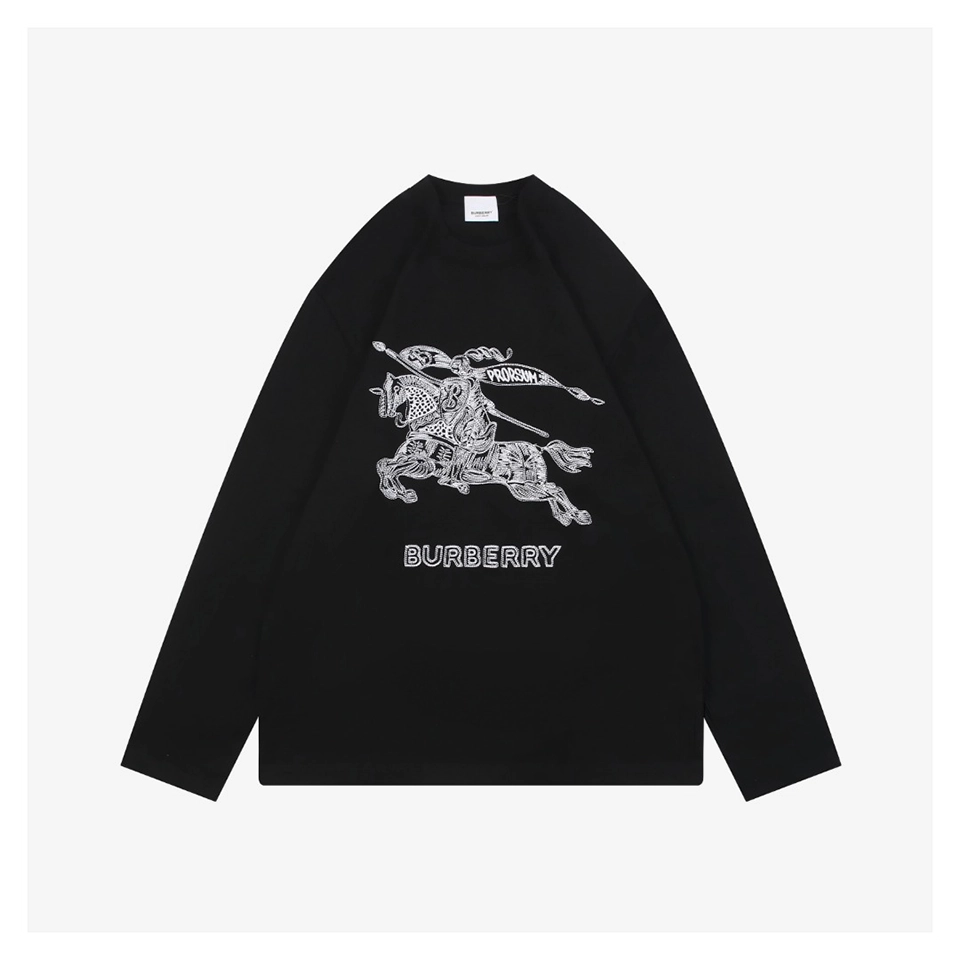 BBry Equestrian Knight Fine-Line Embroidery Shirt Black Front View