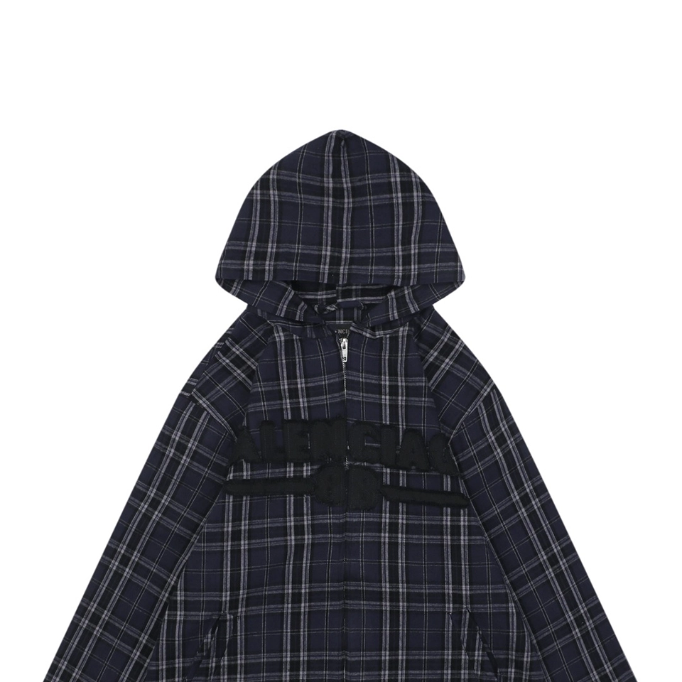 Balenciaga Checkered Hooded Patch Logo Jacket