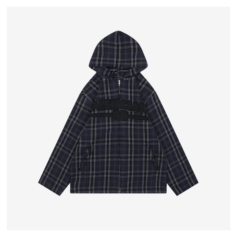 Balenciaga Checkered Hooded Patch Logo Jacket
