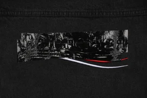 Balenciaga “Coke Tape” Embroidered Washed Denim Jacket Black Print