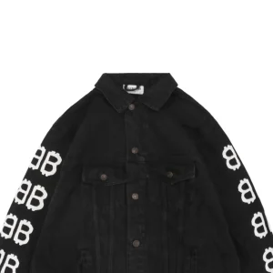 Balenciaga Graffiti Double-B Logo Denim Jacket Black
