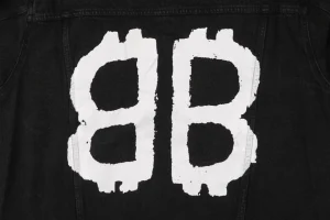 Balenciaga Graffiti Double-B Logo Denim Jacket Black Back Print