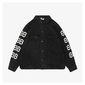 Balenciaga Graffiti Double-B Logo Denim Jacket Black Front view