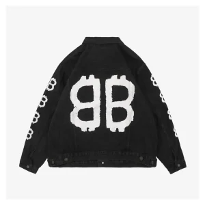Balenciaga Graffiti Double-B Logo Denim Jacket Black Back view
