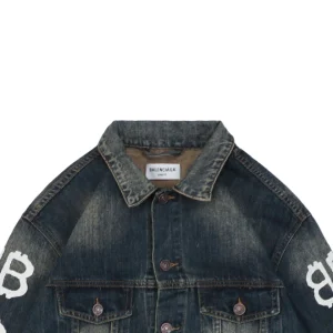 Balenciaga Graffiti Double-B Logo Denim Jacket Blue