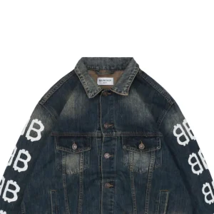 Balenciaga Graffiti Double-B Logo Denim Jacket Blue