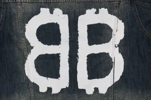 Balenciaga Graffiti Double-B Logo Denim Jacket Blue Back Print