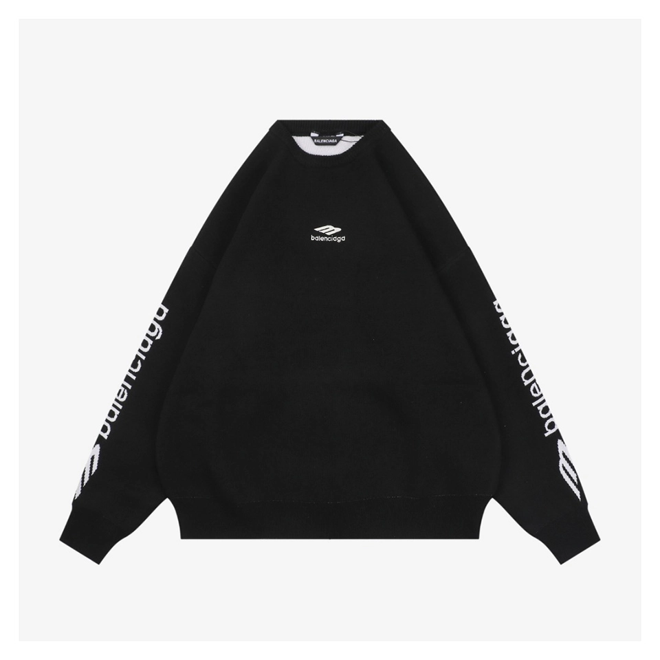 Balenciaga Hand-Logo 3B Sleeve Knit Sweater Black Front view